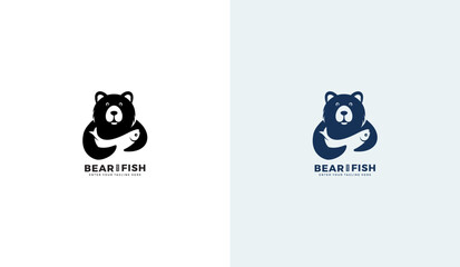 Bear and fish logo, bear with fish icon, vector illustration template design