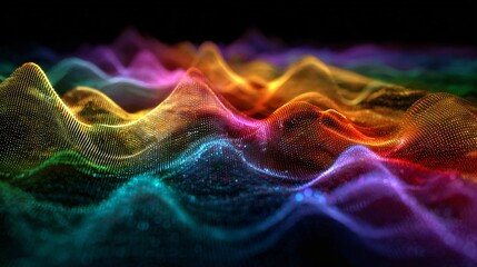 Stunning abstract landscape with vibrant, colorful digital waves, perfect for modern technology, data visualization, and creative projects that need a futuristic feel