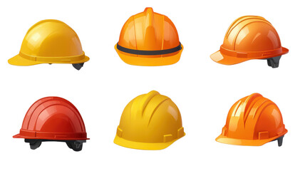 Construction safety helmets in various colors displayed on a white background.