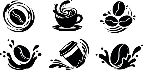 Coffee beans coffee cup splash coffee cup coffee beans splash coffee cup splash coffee beans logo design vector illustration