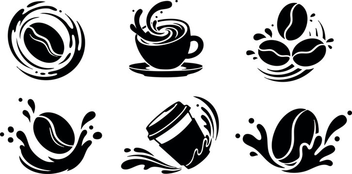 Coffee beans coffee cup splash coffee cup coffee beans splash coffee cup splash coffee beans logo design vector illustration