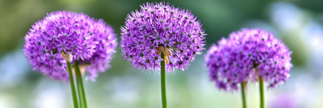 Charming and Vibrant Trio of Globemaster Allium Blooms in a Delicate Floral Arrangement at Park
