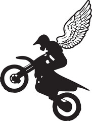Fototapeta premium Print silhouette of motocross rider with angel wings isolated on