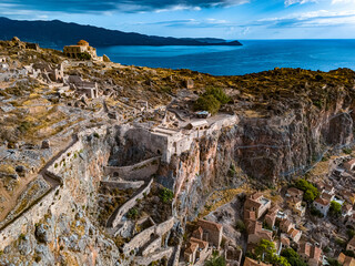Aerial view of Monemvasia, a town in Laconia, Greece