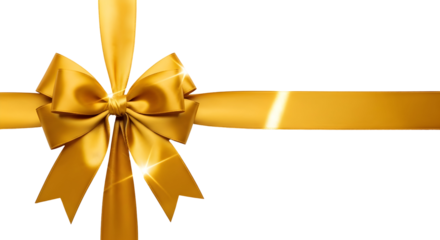 Golden ribbon and bow on white background, elegant gift wrap for celebrations and holidays