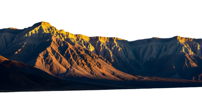 Golden Hour Illumination on Rugged Mountain Range Peaks, Capturing the Majestic Beauty of the Wilderness