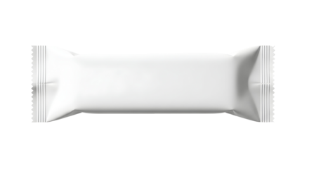 Blank white wrapper packaging for snack bar or food product, isolated on white background