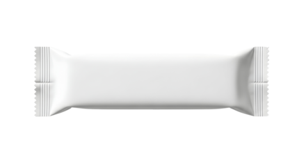 Blank white wrapper for a snack bar, candy, or protein bar, isolated on a white background, ready for custom branding