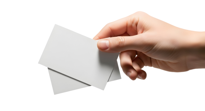 Hand holding blank business cards for contact information and networking