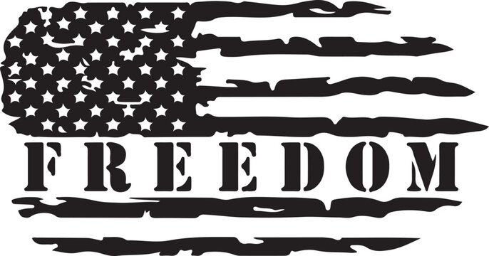 Print distressed american flag with freedom text isolated on