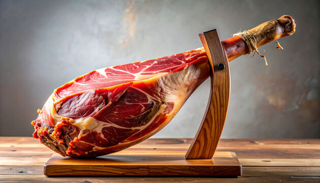 Iberico Ham Leg on Holder. Traditional Spanish Cuisine