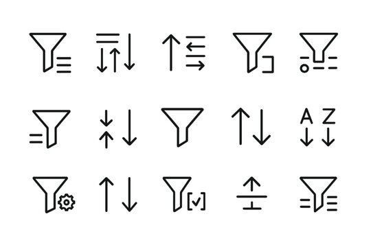 Various filter and sorting icons in minimalist black outline style