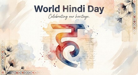 World hindi day celebration with vibrant hindi alphabet art and watercolor background