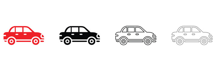 city car icon vector set, car icon symbol vector, silhouette and line art