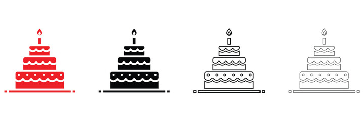 birthday cake icon vector set, happy birthday cake icon symbol vector, silhouette and line art