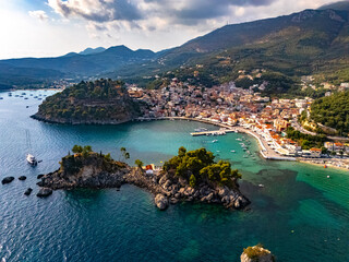 Fototapeta premium Aerial view of Parga, in the region of Preveza in Epirus, Greece