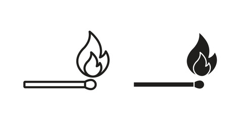 Match fire icons Concepts. black solid and line stroke designs for web and app use