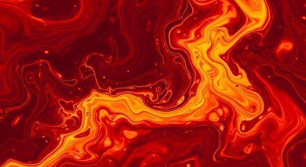 Abstract background of flowing molten lava and fire with intense red and yellow color swirl