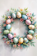 Watercolor Egg Wreathfor Easter greeting cards
