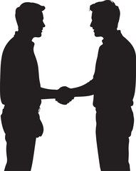 Silhouette of two businessmen shaking hands symbolizing a successful agreement