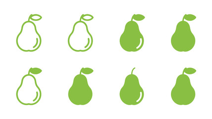 Pear Icon Set Vector | Outline and Solid Pear Symbols Collection