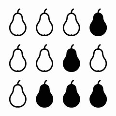 Pear Icon Set Vector | Outline and Solid Pear Symbols Collection