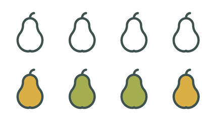 Pear Icon Set Vector | Outline and Solid Pear Symbols Collection