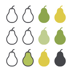 Pear Icon Set Vector | Outline and Solid Pear Symbols Collection