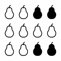 Pear Icon Set Vector | Outline and Solid Pear Symbols Collection