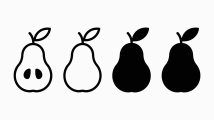 Pear Icon Set Vector | Outline and Solid Pear Symbols Collection
