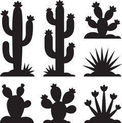 Silhouetted cactus plants illustration for desert design and creative projects