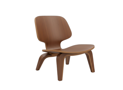 Modern Wooden Lounge Chair with Curved Seat and Tapered Legs Isolated on Transparent Background Clean Design and Elegant Silhouette - Powered by Adobe