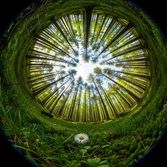 Forest canopy seen through fisheye lens view