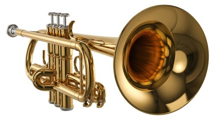 Obraz premium Detailed View of a Gleaming Trumpet in Golden Brass, Perfect for Music Lovers and Professionals