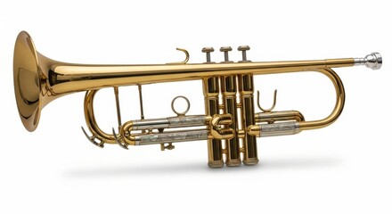 Golden brass trumpet with silver accents, a musical instrument perfect for brass band performances or solo pieces