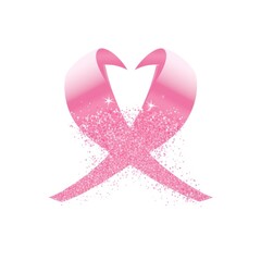 Pink cancer ribbon icon glitter white background letterbox.