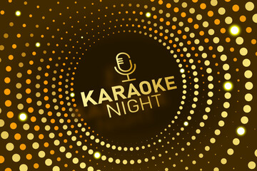 Karaoke Night Luxury Banner and Golden Microphone Icon with Gold Halftone Circle Background Vector Illustration