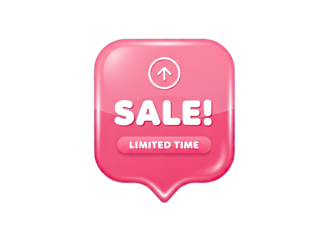 Pink Glossy Speech Bubble With SALE And Limited Time Text And Upward Arrow Inside A Circle Icon On A Black Background With Transparent Elements Ideal For Marketing Promotions And Discounts