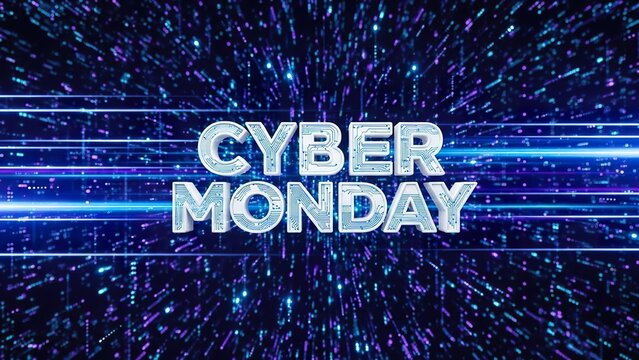 Cyber Monday Digital Abstract Background with Blurry Lights and Matrix Code Effect, Promoting Online Shopping Deals. - Powered by Adobe