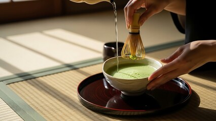 Preparation of Matcha Tea in a Traditional Japanese Setting.