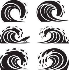 Stylized Waves Vector Pack Black and White Illustration Design Set