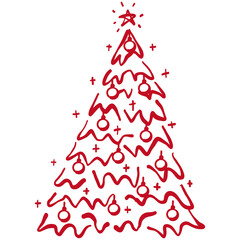 Whimsical Hand-drawn Vintage christmas tree with ornament festive lights