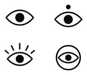 Abstract eye symbols on black background with minimalistic design elements