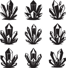 Variety of Black and White Crystal Clipart Illustrations for Graphic Design