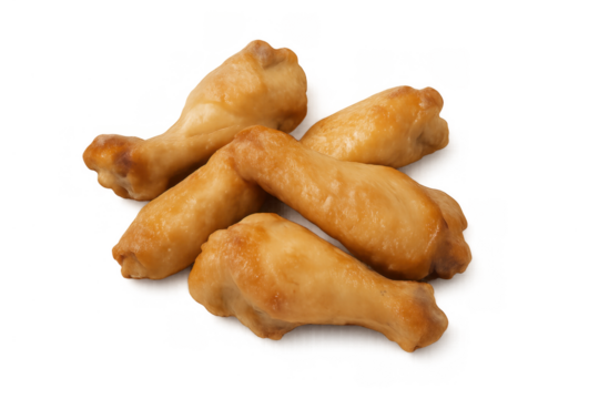 Golden fried chicken drumettes piled up, ready to serve as snack, appetizer, or main dish with transparent background