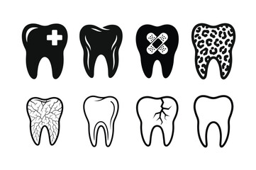 Tooth Icon Bundle – Dental Care, Cracked Teeth, Patterns & Medical Symbols