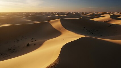 Serene Desert Landscape at Sunset - Golden Dunes and Endless Horizon.