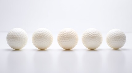 golf. An arrangement of multiple golf balls on a white background, showing texture. lifestyle magazines, social media lookbooks, designed for lifestyle magazines and social media content.