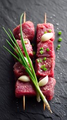 Marinated meat skewers with garlic ginger ready to grill