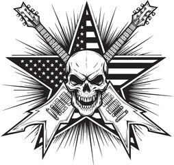 American Rock and Roll Skull with Guitars and Star Spangled Banner for Patriotic Music Lovers
